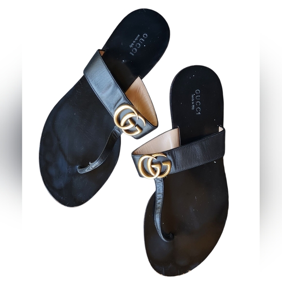 Gucci Marmont Black Leather Thong Sandals GG stud Current Women's 38.5 US 8.5?